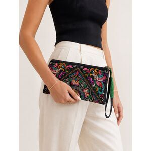 Vintage Embroidered Floral Wristlet Clutch Boho Festival Coin Pouch Bag